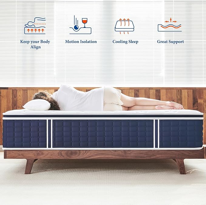 Coolvie Twin XL Mattress 14 Inch, Hybrid XL Twin Mattress in a Box, 4 Layer Premium Foam with Pocket Springs for Motion Isolation and Pressure Relieving, Medium Firm Feel, 100-Night Trial