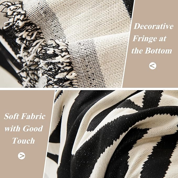 STACYPIK Modern Boho Sofa Cover for Dogs Chenille Couch Cover with Tassels Reversible Anti Slip Sofa Slipcover for 3 Cushion Couch Soft Black Beige L Shaped Cover Multi-Use Throw Blankets-71X134IN