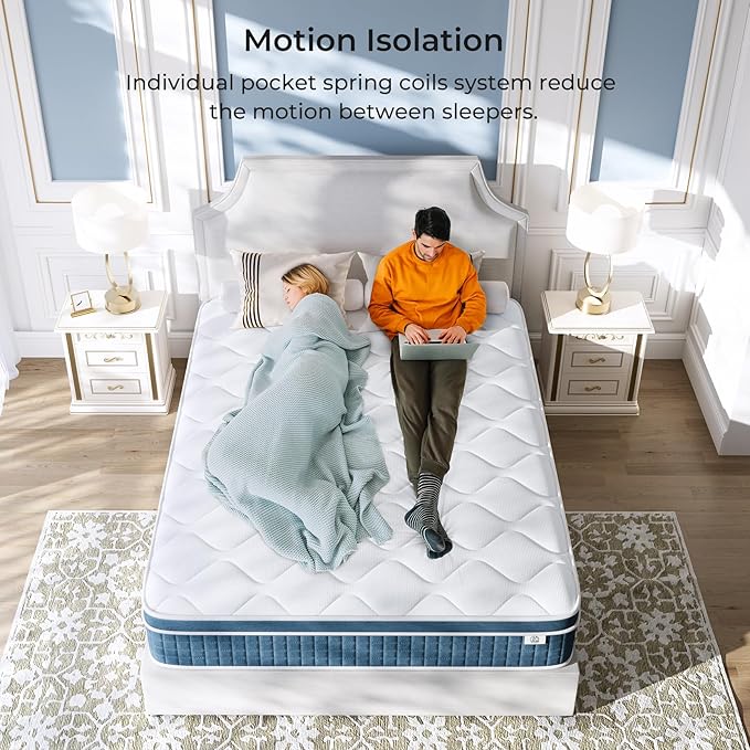 Twin Mattress 10 Inch, Hybrid Twin Size Mattress in a Box, Twin Bed Mattress with Individual Pocket Springs and Pressure-Relieving Memory Foam, Breathable, Medium Firm Mattress 75"x39"x10"