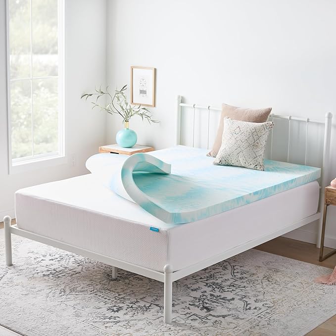 Linenspa 3 Inch Gel Swirl Memory Foam Mattress Topper – Cooling Gel Infused – Pressure Relieving Bed Topper - Mattress Pad – CertiPUR Certified - Queen Size