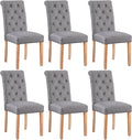 Yaheetech Dining Chairs Set of 6 Fabric Upholstered Dining Room Chairs with Button Tufted High Back and Solid Wood Legs for Kitchen/Living Room/Restaurant, Modern Style, Dark Gray