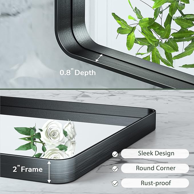 TokeShimi 40 x 30 Inch Wall Mirror for Bathroom Black Metal Frame Decorative Rectangular Wall Mounted Home Decor Corner Hangs Farmhouse Mirror (Horizontal/Vertical)
