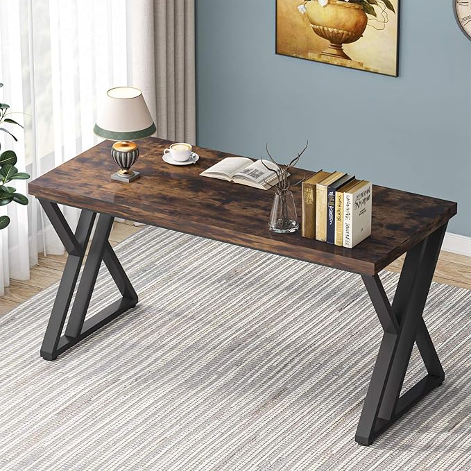 LITTLE TREE 55 Inch Large Simple Industrial Computer Desk Study Writing Table Home Office Workstation,Rustic Brown