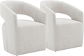 Upholstered Dining Chairs with Casters No Assembly Modern Barrel Armchair with Rollers for Diningroom Bedroom Livingroom Reading Room,Set of 2,White