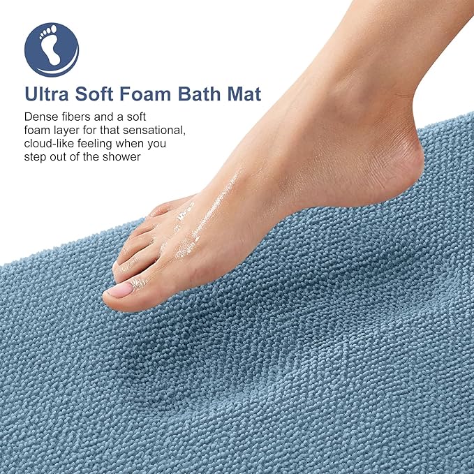 OLANLY Thick Memory Foam Bath Mat Rug 24x16, Extra Soft Absorbent Bathroom Rug, Quick Dry Bath Mats, Non-Slip, Machine Washable Carpet for Bathroom, Tub and Shower, Home Decor Accessories, Airy Blue