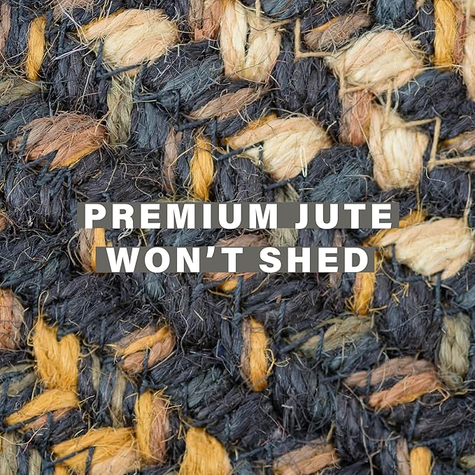 Homespice Kilimanjaro Black Jute Braided Oval Rug - 4x6' for Living, Bedroom & Dining Rooms. Pet-Friendly, Farmhouse, Rustic, Vintage, Boho Style