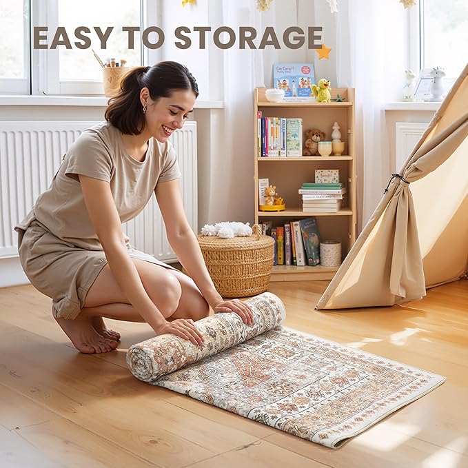 zesthome 10x12 Area Rugs,Stain Resistant Washable Rug,Ultra-Thin Rugs for Living Room,Bedroom,Non-Slip Backing Home Decor Large Area Rug (Orange,10'x12')