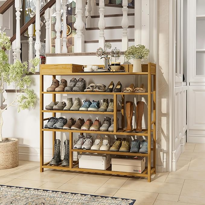 Bamworld Shoe Rack for Front Door Entrance Bamboo Shoe Organizer with Storage Box Free Standing Shoe Cabinet Shoe Storage Shelf for entryway, Closet and Doorway (Natural)