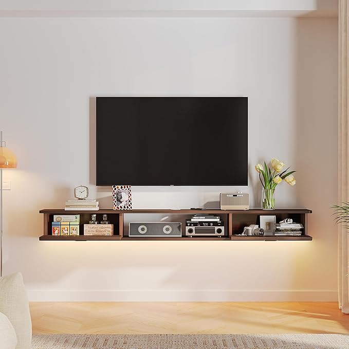 Floating TV Stand with 2 Doors,70'' Wall-Mounted TV Console,Floating TV Cabinet,Floating Console Shelf,Wall Mounted TV Cabinet(Walnut)