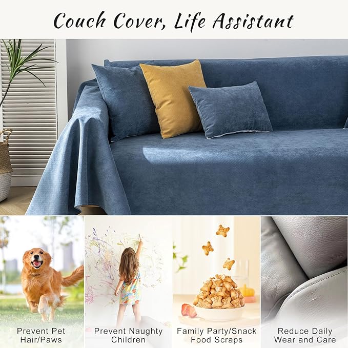 STACYPIK Waterproof Dark Blue Sofa Cover, Washable Couch Cover for 2 Cushion Couch, Anti-Slip Furniture Protector, Pet-Friendly Couch Cover for Pets and Kids, Loveseat Covers, Futon Cover-71X71IN