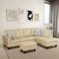 Beige L-Shaped 3-Piece Flannel Sofa with Storage Ottoman Set, Sectional Couch Sofa Set for Living Room, Office, Small Space