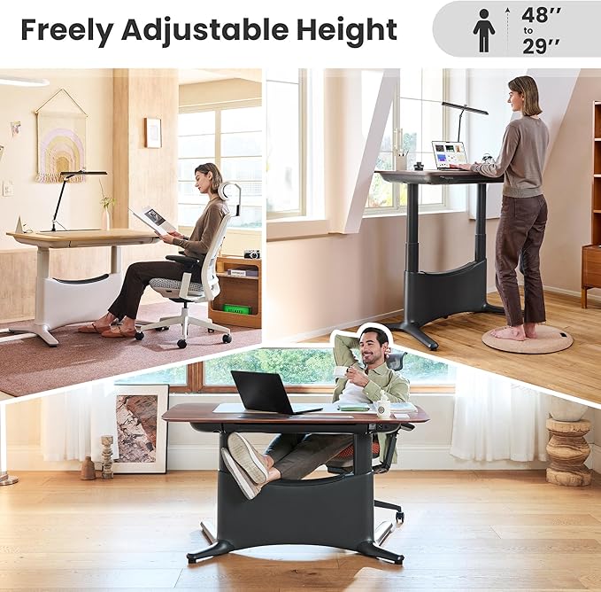 COLAMY Electric Adjustable Standing Desk – 48 x 28 Inch Sit Stand Desk with Drawer & Cable Management, Dual Motor Lift System, Ergonomic Footrest, Home Office Table (MFC Desktop, Walnut + White)