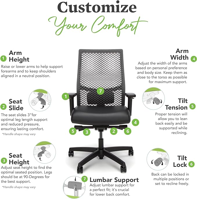 HON Ignition 2.0 ReActiv Ergonomic Office Chair, Standard Synchro-Tilt Recline, Breathable Flex Back, Swivel Wheels, Comfortable Desk Chair for Long Hours, Black Frame, Black