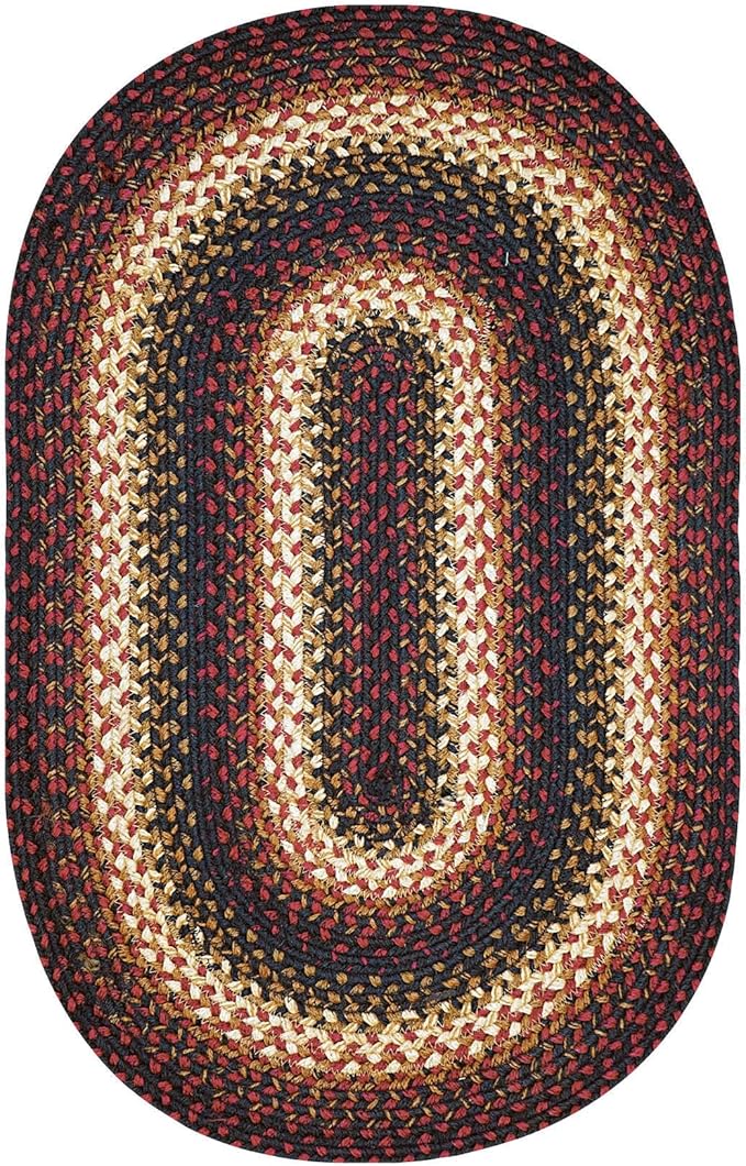 Prescott Oval Braided Rug 20x30 - Black and Burgundy Jute Braided Oval Rug for Kitchen and Entryway