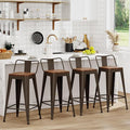 WENTMENT Bar Stools Set of 4 Counter Height Bar Stools Metal Barstools with Removable Back 26" Kitchen Bar Stools with Wooden Seat, Rusty