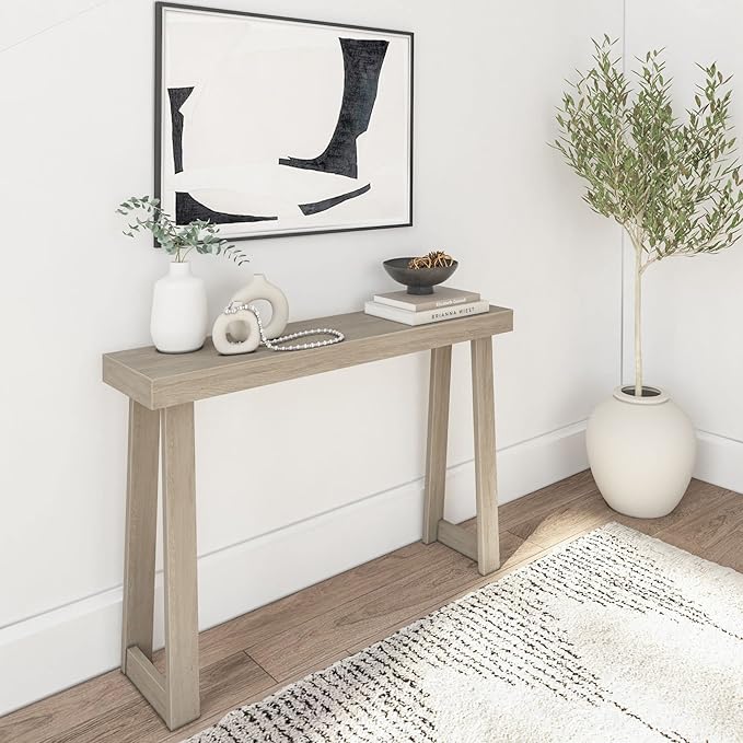 Plank+Beam Solid Wood Console Table, 46.25 Inch, Sofa Table, Narrow Entryway Table for Hallway, Behind The Couch, Living Room, Foyer, Easy Assembly, Seashell