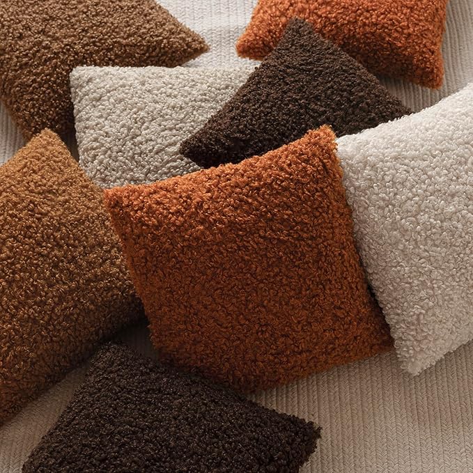 Foindtower 2 Pieces 26x26 Inch Burnt Orange, Faux Fur Throw Pillow Cover Accent Sherpa Furry Pillow Cover Fuzzy Soft Pillowcases Cozy Sheepskin Decorative Fleece Cushion Case for Bed Couch Living Room