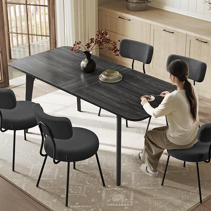 VASAGLE Dining Table for 4/6/8, Extendable Kitchen Table with Tapered Legs, Curved Transitions, for Dining Room, Kitchen, Home Office, Wooden Black UKDT090B01V1