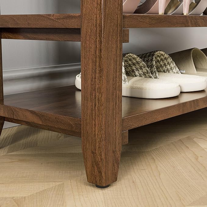 Wooden Storage Shoe Bench, Entryway Bench with 3-Tiers Height Adjustable, Shoe Rack Front Doors Entrances for Hallway Living Room,Mudrooms (Brown,25.6")