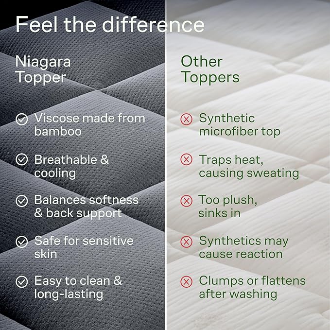 Ultra Soft Queen Size Mattress Topper - Viscose Made from Bamboo Pillow Top Mattress Pad for Back Pain Relief - Naturally Cooling for Hot Sleepers, Grey