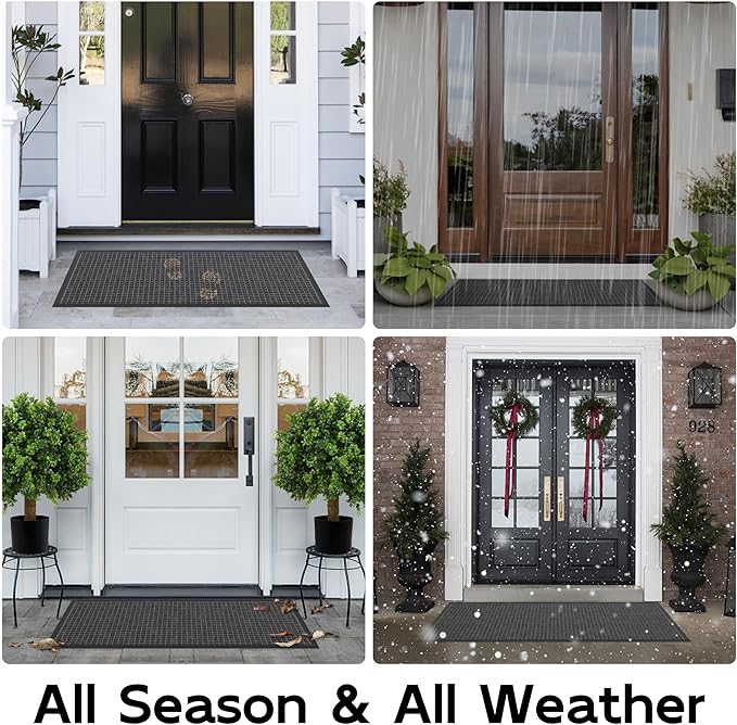 Sturdy Front Door Mat Outside Entrance, 4' x 3' All-Season All-Weather Doormat Waterproof, Stain and Fade Resistant, Natural Rubber Indoor Outdoor Welcome Door Mat Trap Dirt