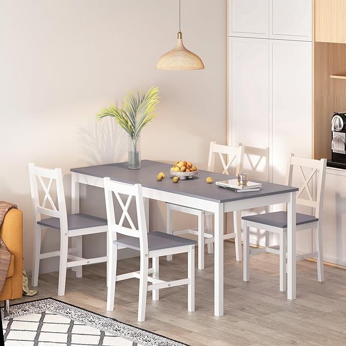 SogesHome 47.2'' Dining Table Set with 4 Chairs, 5-Piece Modern Chic Design, Premium Construction, Versatile Functionality, Easy Assembly, Gray and White Finish, Grey