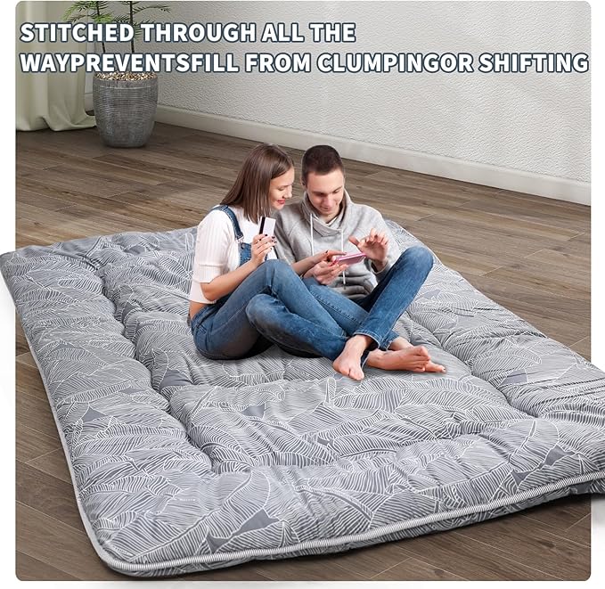 Japanese Floor Mattress,4" Thicken Japanese Floor Sleeping Pad Foldable,Futon Mattress Suitable for Camping and Guest Room (Grey, Queen (80" X 60"))