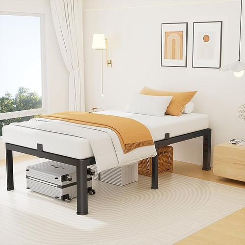 16 Inch Twin Size Metal Platform Bed Frame with Round Corners, Storage Space Under High Bed Frame-Heavy Duty Steel Slats Support, Noise Free - Easy Assembly - No Box Spring Needed