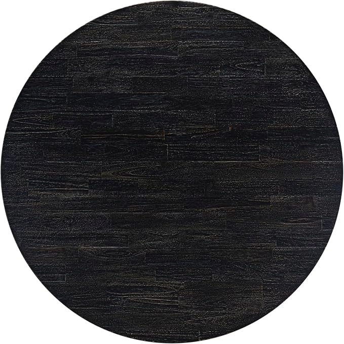 I57-11-TP Mid-century Table with Acacia Wood Round Tabletop and Stylish Pedestal Base - Sand Blasted Black Finish