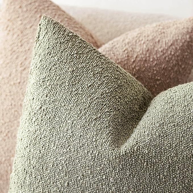 Foindtower Set of 2, Decorative Textured Boucle Throw Pillow Covers Accent Solid Pillow Cases Neutral Soft Couch Cushion Case for Chair Sofa Bedroom Living Room Home Decor 26x26 Inch Dirty Sage Green
