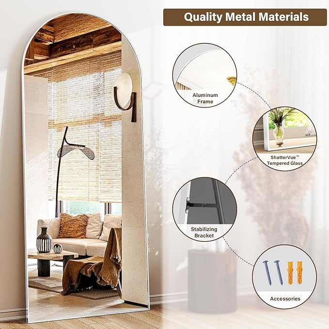 56"x21" Floor Full Length Mirror Standing Full Body Rounded Corner Rectangle Mirrors with Stand Hanging Wall Mounted Leaning Bedroom Living Room Bedroom Cloakroom