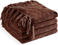 Chenille Throw Blanket for Couch 50"X 60", Soft Cozy Throws with Fringe Tassel for Bed Sofa Chair Cover, Lightweight Knitted Decorative Boho Blankets for Living Room, Dark Brown
