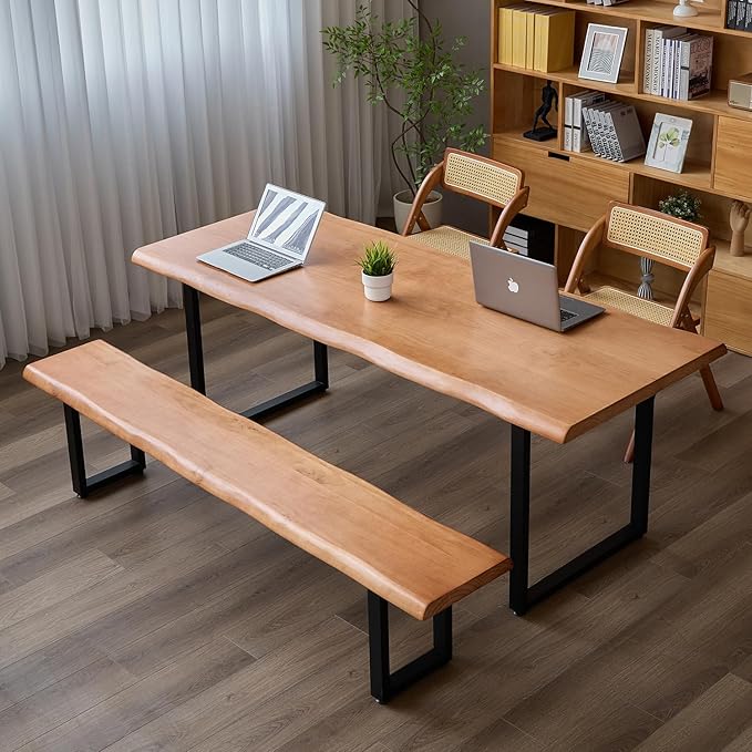 Stylish Solid Wood Office Desk with Sturdy Metal Base - Durable Multi-Size Executive Computer & Dining Table - Perfect for Home Office & Work Environments (Brown Bench, 62.99in)
