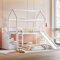 Ball & Cast Twin Over Twin Size House Bunk Bed with Slide and Storage Steps,Wood Bunkbed w/Full-Length Guard Rail & Ladder,Slat Support,Space Saving,Bedroom Furniture for Student Dorms,White