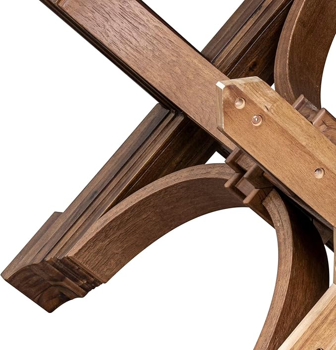 F57-0N-TP - Wooden Dining Table with Acacia Wood Round Tabletop, Antique Walnut Finish