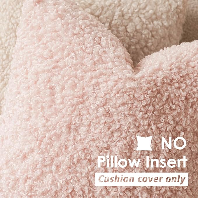 Foindtower 2 Pieces 16x16 Inch Light Pink, Faux Fur Throw Pillow Cover Accent Sherpa Furry Pillow Covers Fuzzy Soft Pillowcases Cozy Sheepskin Decorative Fleece Cushion Case for Bed Couch Living Room