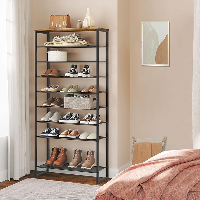 HOOBRO 10-Tier Shoe Rack, 29.5" L Shoe Storage Organizer, Large Capacity Shoe Shelf for Front Door Entrance, Entryway, Hallway, Holds 36-40 Pairs of Shoes, Closet, Rustic Brown and Black BF107XJ01