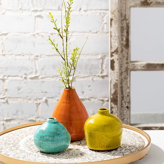 Sullivans Ceramic Vase Set- 3 Small Vases, Rustic Home Décor, Modern Farmhouses; Ideal Shelf Décor, Table Décor, Bookshelf, Mantle, Multicolored (CM2219)