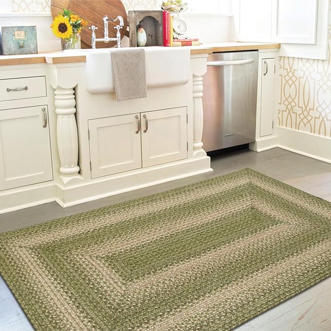Grassland Green Small Braided Rugs, 2x3' Rectangle - Handmade with Jute, Warm Country Rustic Decor, Perfect for Bathrooms and Entryways - Durable and Easy to Clean