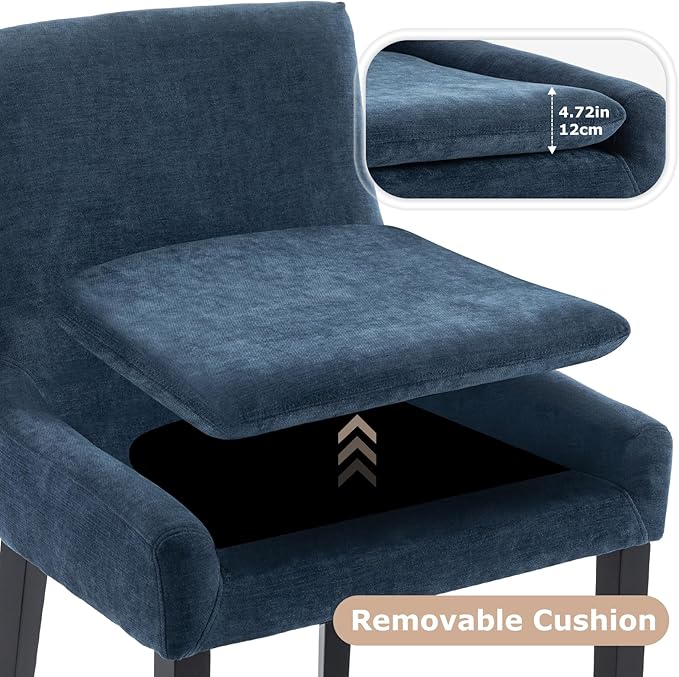 COLAMY Modern Dining Chairs Set of 2, Upholstered Corduroy Accent Side Leisure Chairs with Mid Back and Wood Legs for Living Room/Dining Room-Blue