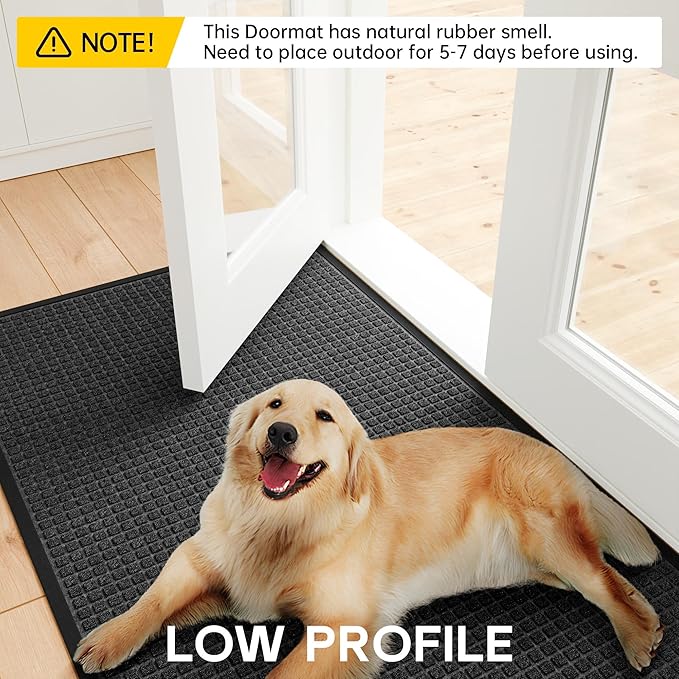 Sturdy Front Door Mat Outside Entrance, 6' x 2' All-Season All-Weather Doormat Waterproof, Stain and Fade Resistant, Natural Rubber Indoor Outdoor Welcome Door Mat Trap Dirt