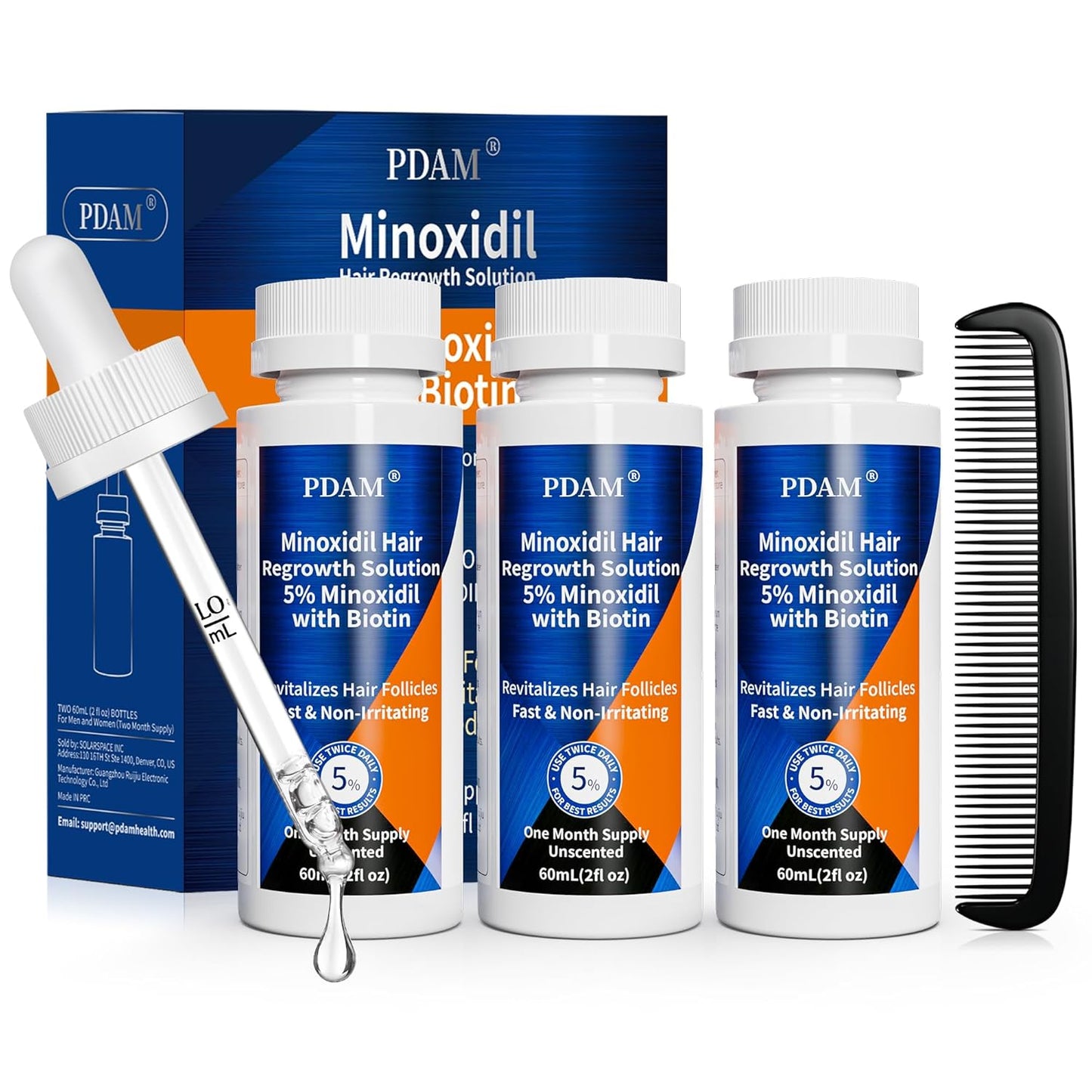 5% Minoxidil for Men Hair & Beard Growth Kit, Minoxidil for Women Hair Growth Serum, Extra Strength Hair Loss Treatment for Thinning Hair, Promotes Thicker Fuller Regrowth, Nourishes Scalp, 3 × 2oz