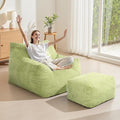 INMOZATA Bean Bag Chair for Adults, 3FT Beanbag Chair with Ottoman Pre-Filled Fluffy Lazy Chair Corded Fabric Accent Chair for Bedroom Living Room Dorm (Green)
