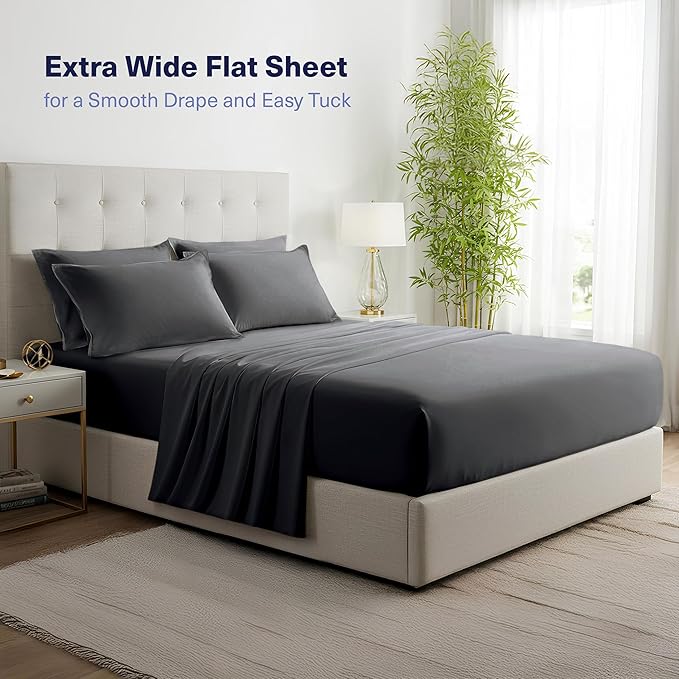 Kickoff Viscose Bamboo Sheets Twin Size 3-pc 100% Organic Bamboo Viscose Bed Cooling Sheets Twin Size Set Cool Bedding for hot Sleepers Sheet, Flat, Fitted, Pillowcase (Pewter, T)