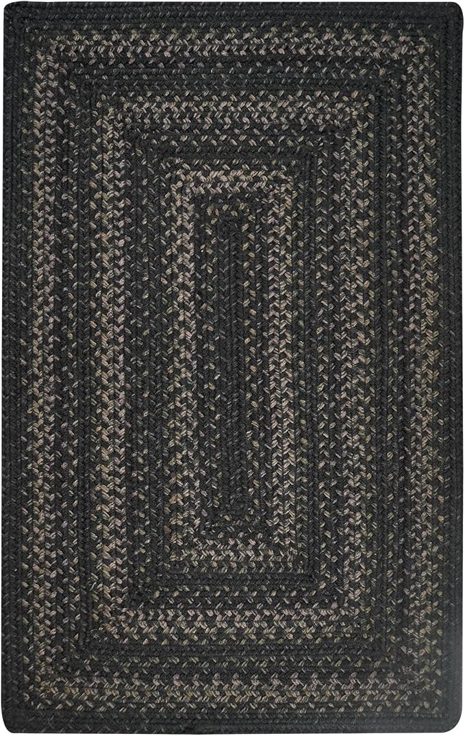 Homespice Jet Black Rectangle Braided Rug 2x3' - Rustic Braided Rug Black & Gray, Ideal as Country Kitchen Rugs & Bed Side Rugs for Bedroom. Finely Braided Jute Rug