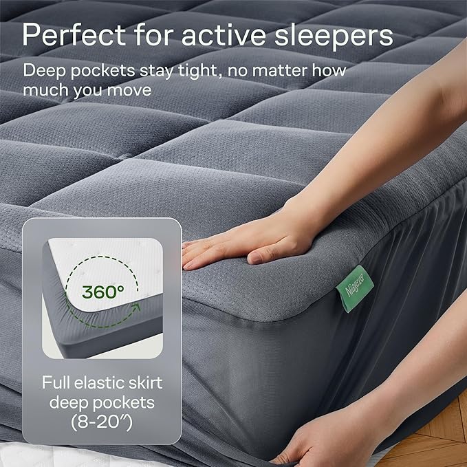 Ultra Soft Full Size Mattress Topper - Viscose Made from Bamboo Pillow Top Mattress Pad for Back Pain Relief - Naturally Cooling for Hot Sleepers, Grey