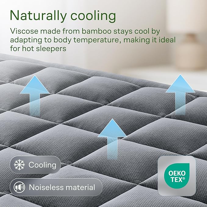 Ultra Soft Twin Size Mattress Topper - Viscose Made from Bamboo Pillow Top Mattress Pad for Back Pain Relief - Naturally Cooling for Hot Sleepers, Grey