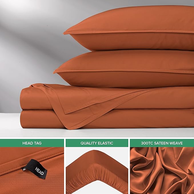 Split King Sheets by Pure Bamboo, Genuine 100% Organic Viscose Derived from Bamboo Bed Sheet Set, Soft & Cooling, Double Stitching *Not for Split Top (Split King, Terracotta)