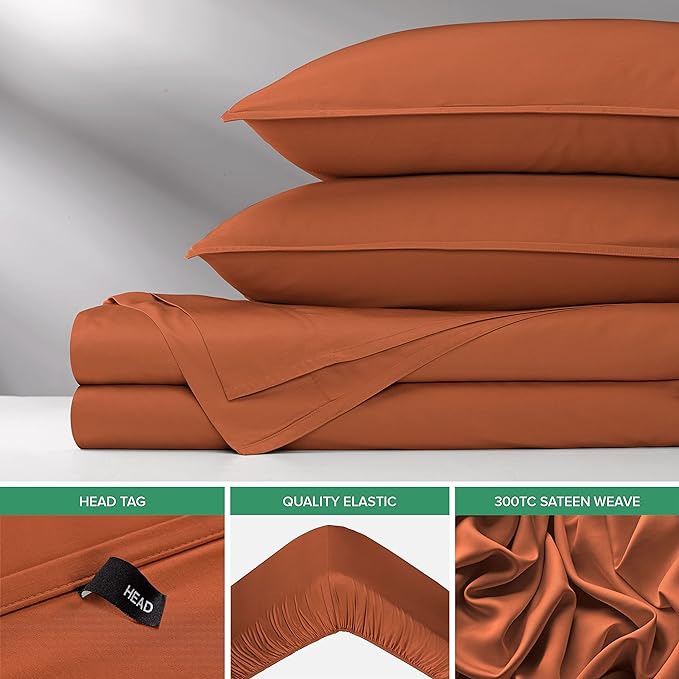 King Sheets by Pure Bamboo, Genuine 100% Organic Viscose Derived from Bamboo Bed Sheet Set, Luxuriously Soft & Cooling, Double Stitching, Lifetime Quality Promise (King, Terracotta)