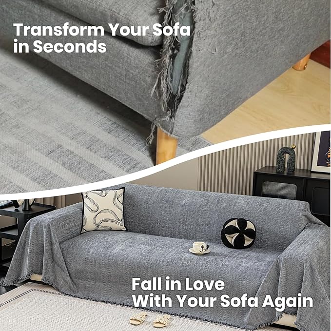 Nobildonna Sofa Chair Cover Waterproof Soft Thicken Chenille Cushion Couch Cover with Tassels,Washable Sofa Slipcovers for Armchair Recliner Sectional Furniture Protector, Dark Gray 71"x71"